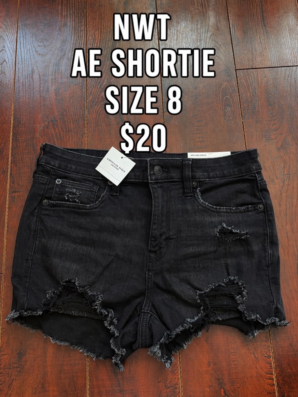 American Eagle Outfitters Black Distressed Denim Shortie Shorts